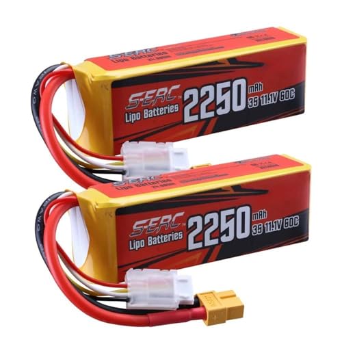 JKDND 3S 11.1V 25C 40C 60C 2250mAh Lithium-Ionen-Akku XT60 Stecker Kompatibel Mit RC-Flugzeug Quadcopter Helikopter Drohne FPV Modell Akku Zubehör(60C-2pcs) von JKDND