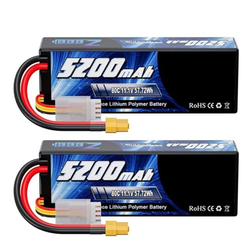 JKDND 3S 5200mAh 11.1V 80CLipo Akku Mit T/XT60/EC3/EC5 Stecker Hardcase Kompatibel Mit RC Auto Buggy LKW FPV Drohne Fernsteuerungsteile(XT60) von JKDND