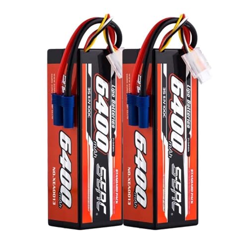 JKDND 6400mAh 7.4V 11.1V 14.8V 2S 3S 4S 100C Lithium-Ionen-Akku EC5 Stecker T-Stecker Kompatibel Mit RC Auto Flugzeug LKW Tank Buggy Rennboot Modellbau Akku-Ersatzteile(3S-EC5-2pcs) von JKDND