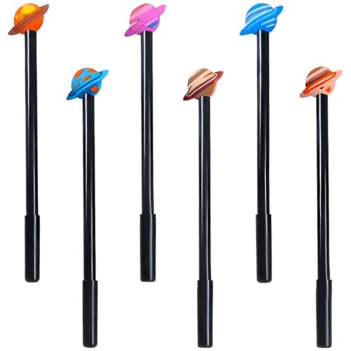 JKJF 6 Stück Planet Gel Stift Planet Rollerball Stifte Weltraum Universum Tinte Gelschreiber für Schule Büro Schreibwaren - 0,5 mm Schwarz von JKJF