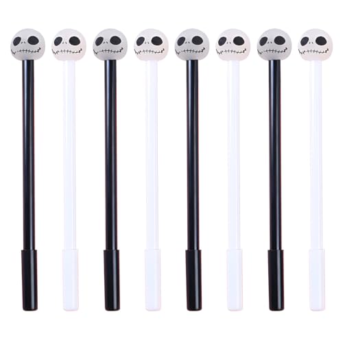 JKJF 8 Stück Schädel Gel Stift Skelett Köpfe Rollerball Stifte Totenkopf Tinte Gelschreiber für Schule Büro Schreibwaren - 0,5 mm Schwarz von JKJF