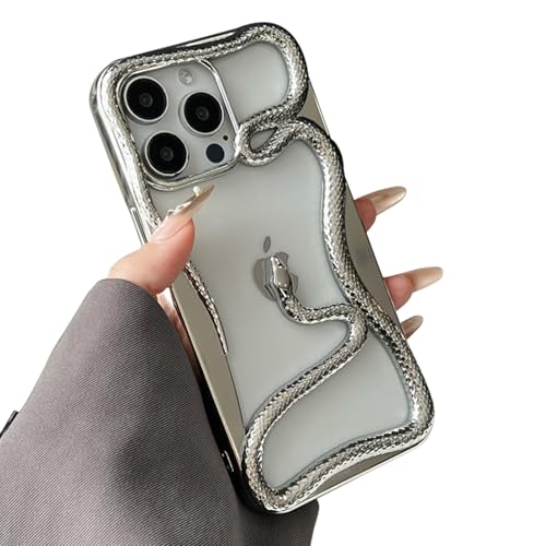 JKLASD Galvanisierte, glänzende, hohle silberne Schlangen-Handyhülle, kompatibel mit iPhone 15 Pro Max, kreatives, cooles Schlangenmuster, stoßfeste Schutzhülle für Damen und Herren JKLASD Galvanisierte, glänzende, hohle silberne Schlangen-Handyhülle, kompatibel mit iPhone 15 Pro Max, kreatives, cooles Schlangenmuster, stoßfeste Schutzhülle für Damen und Herren von JKLASD
