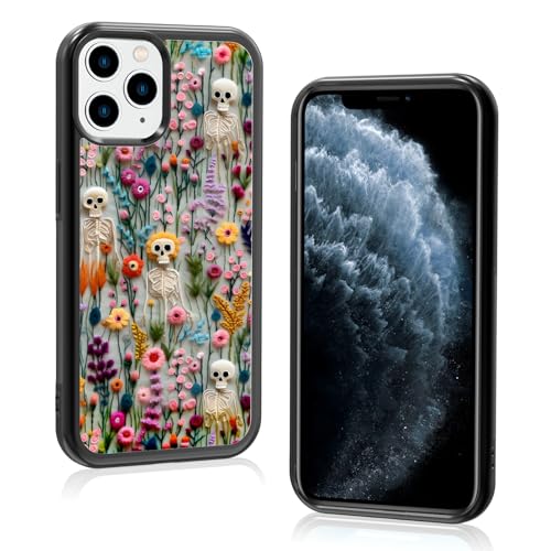 JKLASD Halloween-Skelett-Handyhülle für iPhone 11 Pro, bunte gruselige Totenköpfe in Wildblumen, besticktes Muster, Halloween, Gothic, Cottagecore, Blumen-Handyhülle für Damen und Herren JKLASD Halloween-Skelett-Handyhülle für iPhone 11 Pro, bunte gruselige Totenköpfe in Wildblumen, besticktes Muster, Halloween, Gothic, Cottagecore, Blumen-Handyhülle für Damen und Herren von JKLASD