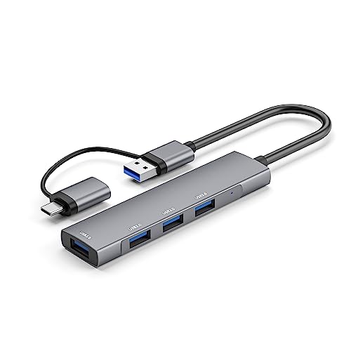 USB C auf USB Hub 4 Ports, Aluminium USB Typ C auf USB Adapter mit 4 USB 3.0 Ports, für MacBook, Mac Pro, Mac Mini, iMac, Surface Pro, XPS, PC, Flash Drive, Mobile HDD von JKLKJ