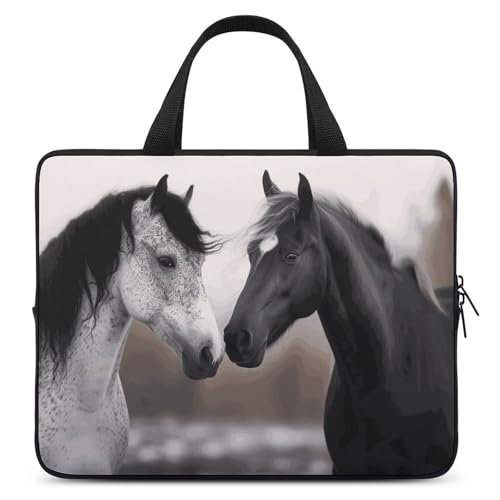 Laptophülle, stoßfest, Computer-Tragetasche, schwarze und weiße Pferde, Notebook-Hülle, Laptop-Tasche, wasserabweisend, Computerhüllen, Tablet-Aktentasche für Reisen, Business, 33 cm, Schwarz und Weiß Laptophülle, stoßfest, Computer-Tragetasche, schwarze und weiße Pferde, Notebook-Hülle, Laptop-Tasche, wasserabweisend, Computerhüllen, Tablet-Aktentasche für Reisen, Business, 33 cm, Schwarz und Weiß von JKLQWH