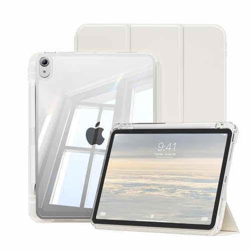 JKSML Hülle für iPad (A16) 11 Zoll (2025) & iPad 10. Generation (2022)-2 in 1 Abnehmbare Abdeckung mit Stifthalter, Hart PC Transparent Rückseite, Unterstützt Touch ID & Auto Schlaf/Weck (Weiße Creme) von JKSML