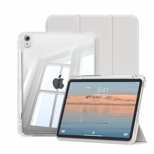 JKSML Hülle für iPad (A16) 11 Zoll (2025) & iPad 10. Generation (2022)-2 in 1 Abnehmbare Abdeckung mit Stifthalter, Hart PC Transparent Rückseite, Unterstützt Touch ID & Auto Schlaf/Weck (Grau) von JKSML