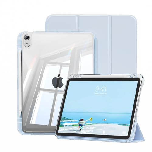 JKSML Hülle für iPad (A16) 11 Zoll (2025) & iPad 10. Generation (2022)-2 in 1 Abnehmbare Abdeckung mit Stifthalter, Hart PC Transparent Rückseite, Unterstützt Touch ID & Auto Schlaf/Weck (Himmelblau) von JKSML