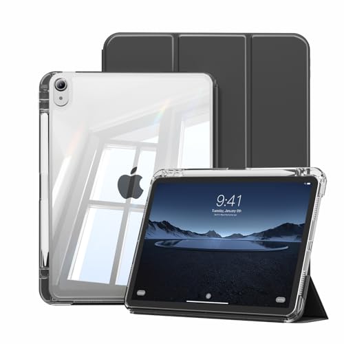 JKSML Hülle für iPad (A16) 11 Zoll (2025) & iPad 10. Generation (2022)-2 in 1 Abnehmbare Abdeckung mit Stifthalter, Hart PC Transparent Rückseite, Unterstützt Touch ID & Auto Schlaf/Weck (Schwarz) von JKSML
