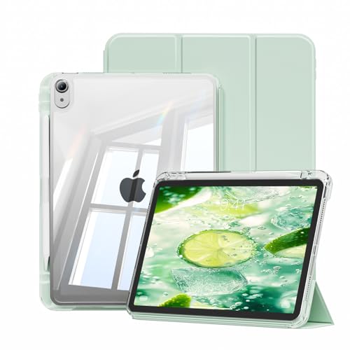 JKSML Hülle für iPad (A16) 11 Zoll (2025) & iPad 10. Generation (2022)-2 in 1 Abnehmbare Abdeckung mit Stifthalter, Hart PC Transparent Rückseite,Unterstützt Touch ID & Auto Schlaf/Weck (Sanftes Grün) von JKSML