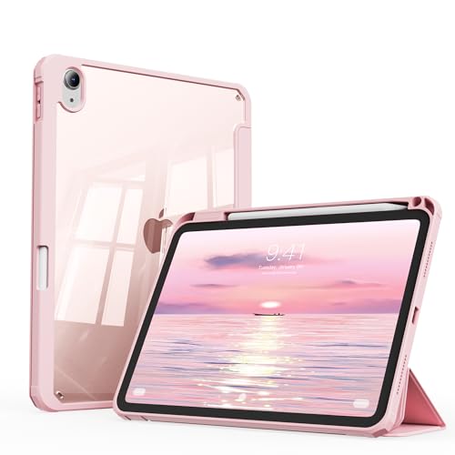 JKSML Hülle für iPad (A16) 11 Zoll (2025) & iPad 10. Generation (2022) mit Stifthalter, Transparenter Rückseite und Auto Schlaf/Wach, Ultradünne Leichte Schutzhülle für Büro/Uni (Rosa) von JKSML