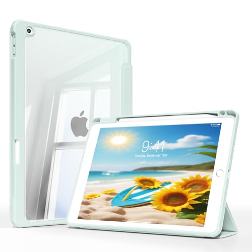 JKSML Hülle für iPad 9. /8. /7. Generation 10.2 Zoll Modell 2021/2020 / 2019,Transparenter Rückseite mit Stifthalter | Auto Schlaf/Aufwach | Ultradünne Schutzhülle aus TPU für iPad 10.2 Zoll, Hellgrün von JKSML