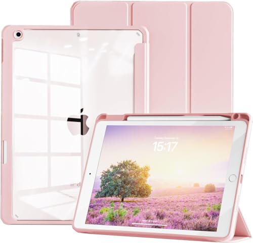 JKSML Hülle für iPad 9. Generation, iPad 10,2 Zoll Hülle Kompatibel mit iPad 9. Gen/8.Gen/7.Gen (2021/2020/2019), iPad 9/8/7 Hülle mit Stifthalter, Auto Schlafen/Wachen,Transparente Rückseite,Rosa von JKSML