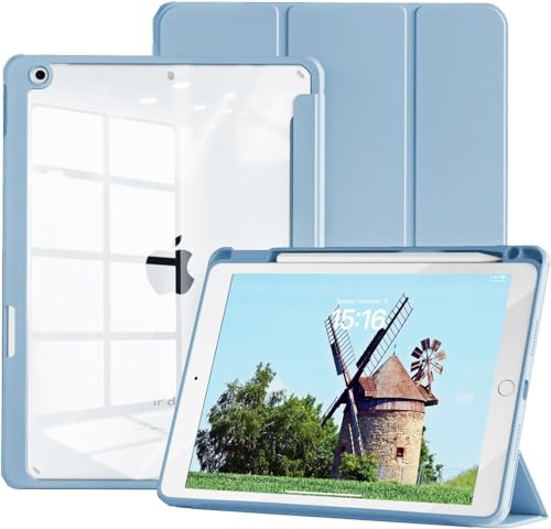 JKSML Hülle für iPad 9. Generation, iPad 10,2 Zoll Hülle Kompatibel mit iPad 9. Gen/8.Gen/7.Gen (2021/2020/2019), iPad 9/8/7 Hülle mit Stifthalter, Auto Schlafen/Wachen,Transparente Rückseite,Blau von JKSML
