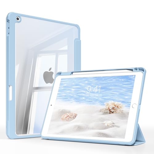 JKSML Hülle für iPad 9. / 8. / 7. Generation 10.2 Zoll Modell 2021/2020 / 2019, Transparenter Rückseite mit Stifthalter | Auto Schlaf/Aufwach | Ultradünne Schutzhülle aus TPU für iPad 10.2 Zoll, Blau von JKSML