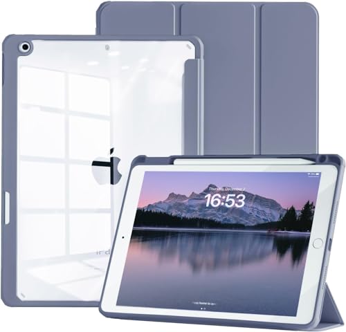 JKSML Hülle für iPad 9. Generation, iPad 10,2 Zoll Hülle Kompatibel mit iPad 9. Gen/8.Gen/7.Gen (2021/2020/2019), iPad 9/8/7 Hülle mit Stifthalter, Auto Schlafen/Wachen,Transparente Rückseite,Violett von JKSML
