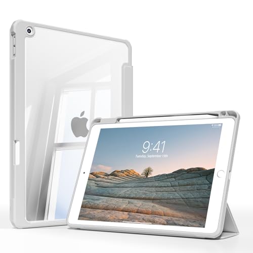 JKSML Hülle für iPad 9. / 8. / 7. Generation 10.2 Zoll Modell 2021/2020 / 2019, Transparenter Rückseite mit Stifthalter | Auto Schlaf/Aufwach | Ultradünne Schutzhülle aus TPU für iPad 10.2 Zoll, Grau von JKSML