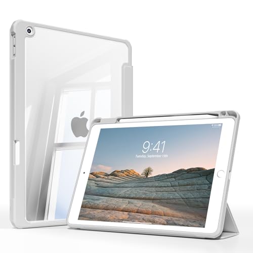 JKSML Hülle für iPad 9. Generation, iPad 10,2 Zoll Hülle Kompatibel mit iPad 9. Gen/8.Gen/7.Gen (2021/2020/2019), iPad 9/8/7 Hülle mit Stifthalter, Auto Schlafen/Wachen,Transparente Rückseite,Grau von JKSML