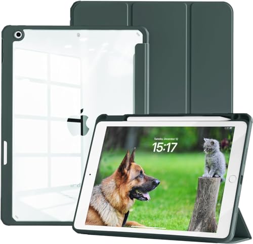 JKSML Hülle für iPad 9. Generation, iPad 10,2 Zoll Hülle Kompatibel mit iPad 9. Gen/8.Gen/7.Gen (2021/2020/2019),iPad 9/8/7 Hülle mit Stifthalter, Auto Schlafen/Wachen,Transparente Rückseite,Armeegrün von JKSML