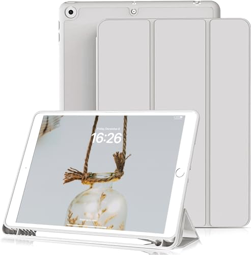 JKSML Hülle für iPad 9. Generation 2021/8. Gen 2020/7. Gen 2019 10.2 Zoll mit Stifthalter, Ultradünn Leichte Schutzhülle Abdeckung mit Auto Schlaf/Weck, Grau von JKSML