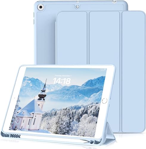 JKSML Hülle für iPad 9. Generation 2021/8. Gen 2020/7. Gen 2019 10.2 Zoll mit Stifthalter, Ultradünn Leichte Schutzhülle Abdeckung mit Auto Schlaf/Weck, Himmelblau von JKSML