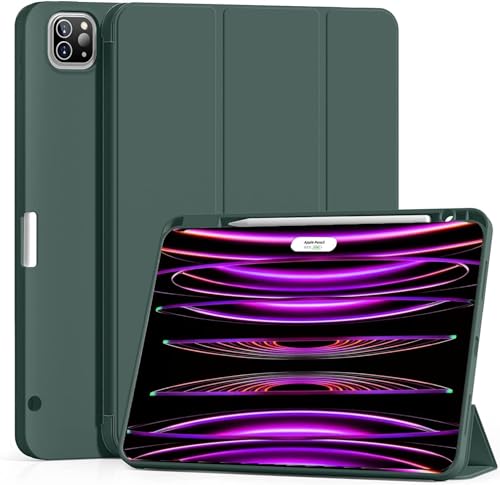 JKSML Hülle für iPad Pro 12.9 2022 (6. Generation), iPad Pro 12.9 Zoll 2021/2020/2018 (5./4./3. Generation) mit Stifthalter, Schlafen/Wachen, Unterstützt Pencil 2 Aufladung, Dunkelgrün von JKSML