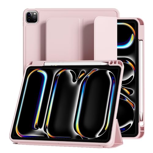 JKSML Hülle für iPad Pro 11 Zoll (M4) 2024 mit Stifthalter, Unterstützt Pencil Pro/USB-C,TPU Flexible Rückseite & Schlafen/Wachen, Flexible TPU Schutzhülle Hülle für iPad Pro 11 Zoll,Rosa von JKSML