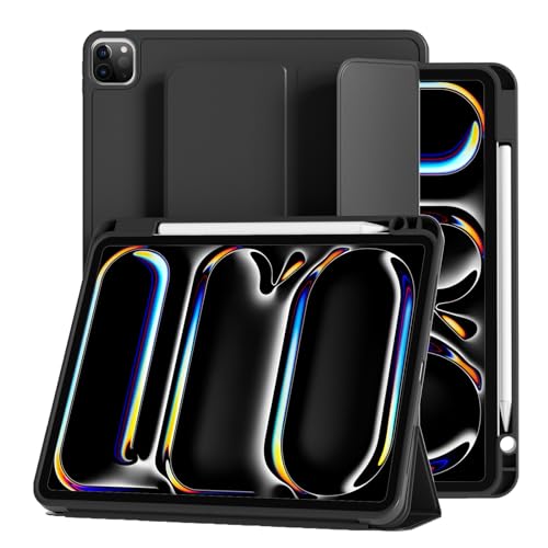 JKSML Hülle für iPad Pro 11 Zoll (M4) 2024 mit Stifthalter, Unterstützt Pencil Pro/USB-C,TPU Flexible Rückseite & Schlafen/Wachen, Flexible TPU Schutzhülle Hülle für iPad Pro 11 Zoll,Schwarz von JKSML