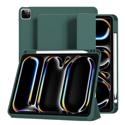 JKSML Hülle für iPad Pro 11 Zoll (M4) 2024 mit Stifthalter, Unterstützt Pencil Pro/USB-C,TPU Flexible Rückseite & Schlafen/Wachen, Flexible TPU Schutzhülle Hülle für iPad Pro 11 Zoll, Dunkelgrün von JKSML