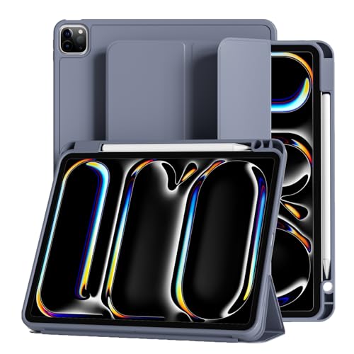 JKSML Hülle für iPad Pro 13 Zoll (M4) 2024 mit Stifthalter, Dreifach Faltbare Ständer, Unterstützt Pencil Pro/USB-C, TPU Flexible Rückseite & Schlafen/Wachen, Violett von JKSML