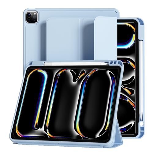 JKSML Hülle für iPad Pro 13 Zoll (M4) 2024 mit Stifthalter, Dreifach Faltbare Ständer, Unterstützt Pencil Pro/USB-C, TPU Flexible Rückseite & Schlafen/Wachen,Himmelblau von JKSML