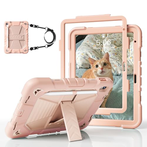 JKSML Hülle für iPad (A16) 11. Generation 11 Zoll 2025/ iPad 10. Generation 10.9 Zoll 2022 mit Schultergurt, Multi-Angle-Ständer, Weiches Silikon & PC Rückwand Stoßfeste Hülle für Kinder (Rosa) von JKSML