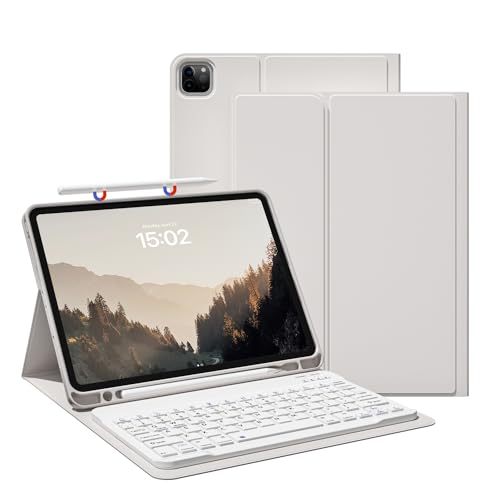 JKSML Tastatur Hülle für für iPad Pro 11" 4th Gen 2022/3rd Gen 2021/2nd Gen 2020mit Pencil Halter, Soft TPU Rückseite Gehäuse Hülle, Abnehmbarer Bluetooth Tastatur für iPad Pro 11 Zoll (Grau) von JKSML