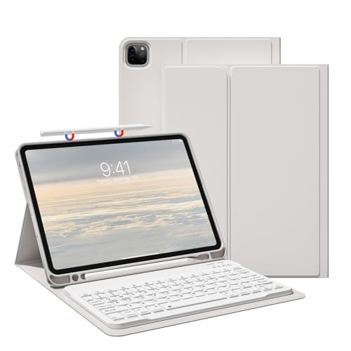 JKSML Tastatur Hülle für iPad Pro 11 Zoll 4./3/2. Generation (2022,2021,2020) mit Stifthalter, Abnehmbare Bluetooth QWERTZ Tastatur | Weiche TPU-Schutzhülle für iPad Pro 11"-Grau von JKSML