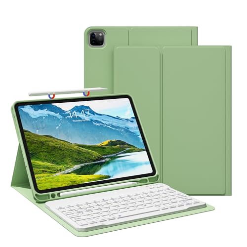 JKSML Tastatur Hülle für für iPad Pro 11" 4th Gen 2022/3rd Gen 2021/2nd Gen 2020mit Pencil Halter, Soft TPU Rückseite Gehäuse Hülle, Abnehmbarer Bluetooth Tastatur für iPad Pro 11 Zoll (Matcha Grün) von JKSML