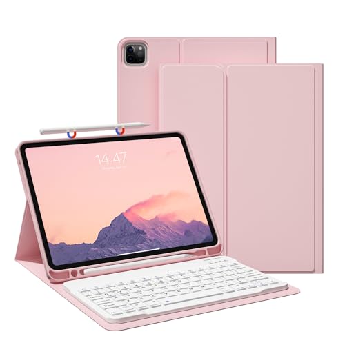 JKSML Tastatur Hülle für für iPad Pro 11" 4th Gen 2022/3rd Gen 2021/2nd Gen 2020mit Pencil Halter, Soft TPU Rückseite Gehäuse Hülle, Abnehmbarer Bluetooth Tastatur für iPad Pro 11 Zoll (Rosa) von JKSML