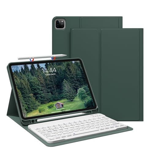 JKSML Tastatur Hülle für iPad Pro 11 Zoll 4./ 3./ 2. Generation (2022,2021,2020) mit Stifthalter, Abnehmbare Bluetooth Tastatur |Weiche TPU-Schutzhülle mit QWERTZ Tastatur für iPad Pro 11"-Dunkelgrün von JKSML