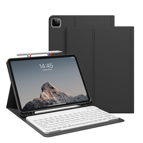 JKSML Hülle für iPad Pro 11 Zoll 4. / 3. / 2. Generation (2022,2021,2020) Mit Stifthalter, Abnehmbare Bluetooth Tastatur | Weiche TPU-Schutzhülle Mit QWERTZ Tastatur für iPad Pro 11"-Schwarz von JKSML