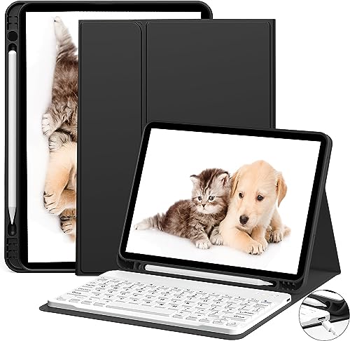 JKSML Tastatur Hülle für iPad (A16) 11 Zoll 2025 & iPad 10 Generation 10,9 Zoll 2022, Bluetooth QWERTZ Tastatur Hülle mit Pencil Halter, Soft TPU Rückseite Gehäuse, Auto Schlafen/Wecken, Schwarz von JKSML