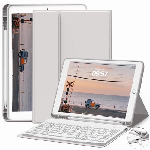 JKSML Tastatur Hülle für iPad 9. Gen/iPad 8. Gen/7. Gen (2021/2020/ 2019) mit Pencil Halter, Soft TPU Rückseite Gehäuse Schutzhülle,Abnehmbarer Bluetooth Tastatur für iPad 10.2 Zoll (Grau) von JKSML