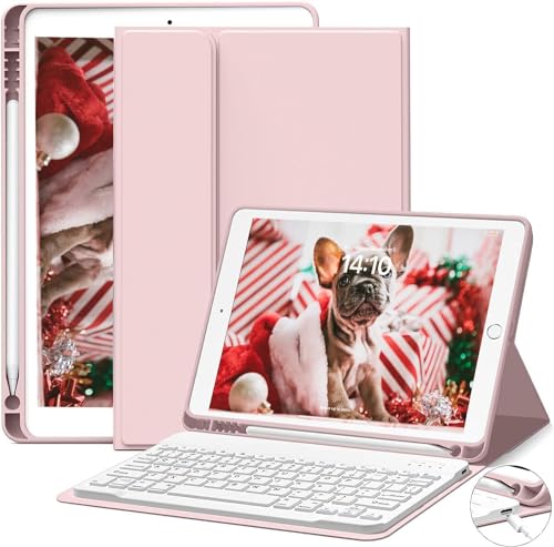JKSML Tastatur Hülle für iPad 9. Gen/iPad 8. Gen/7. Gen (2021/2020/ 2019) mit Pencil Halter, Soft TPU Rückseite Gehäuse Schutzhülle,Abnehmbarer Bluetooth Tastatur für iPad 10.2 Zoll (Rosa) von JKSML