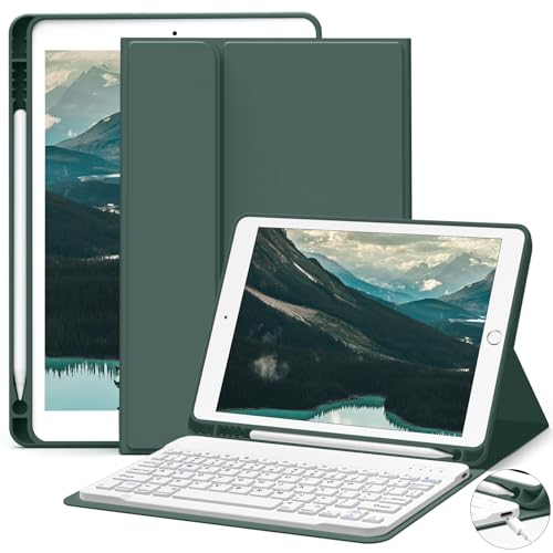 JKSML Tastatur Hülle für iPad 9. Gen/iPad 8. Gen/7. Gen (2021/2020/ 2019) mit Pencil Halter, Soft TPU Rückseite Gehäuse Schutzhülle,Abnehmbarer Bluetooth Tastatur für iPad 10.2 Zoll (Dunkelgrün) von JKSML