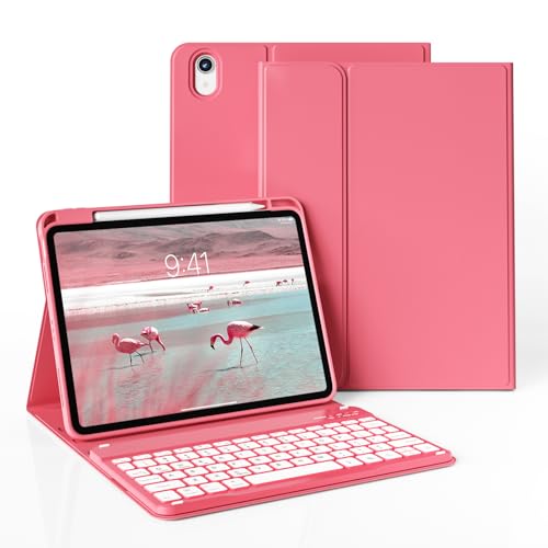 JKSML Tastatur Hülle für iPad Air 11 Zoll (M3/M2) 2025/2024 & iPad Air 5./4.Gen (2022/2020) 10.9 Zoll mit Pencil Halter, Abnehmbarer Bluetooth QWERTZ Tastatur, Auto Schlafen/Wecken (Wassermelone Rot) von JKSML