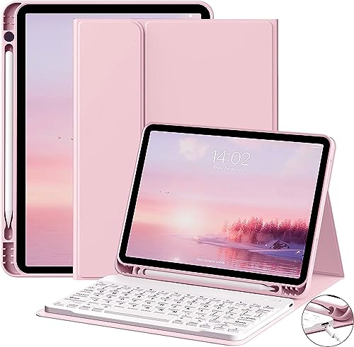 JKSML Tastatur Hülle für iPad Air 5.Gen 2022/4.Gen 2020 mit Pencil Halter, Soft TPU Rückseite Gehäuse Hülle,Auto Schlafen/Wecken,Abnehmbarer Bluetooth Tastatur für iPad Air 10.9 Zoll (Rosa) von JKSML
