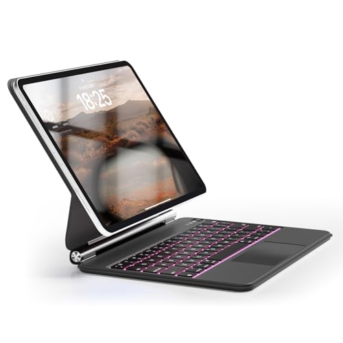 JKSML Tastatur Hülle für iPad Pro11 Zoll 4/3/2.Gen mit 7 Farben Beleuchtung Magnetische Freischwebende Design Soft TPU Rückseite Gehäuse Bluetooth QWERTZ Tastatur für iPad Pro11 2022/2021/2020,Schwarz von JKSML