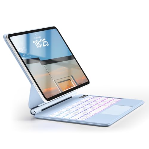JKSML Tastatur Hülle für iPad Pro11 Zoll 4/3/2.Gen mit 7 Farben Beleuchtung, Magnetische Freischwebende Design,Soft TPU Rückseite Gehäuse,Bluetooth QWERTZ Tastatur für iPad Pro11 2022/2021/2020,Blau von JKSML
