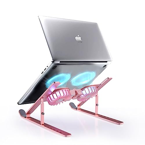 JKma Laptop-Ständer, tragbar, faltbar, aus Aluminium, mit 2 Lüftern, RGB-Lichter, 7 Höheneinstellungen, kompatibel mit 25,4 bis 39,6 cm (10 bis 15,6 Zoll) Laptops (Rosa) von JKma