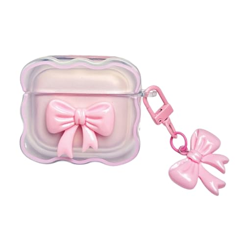 JLSDBMZ Schutzhülle für Airpods 4, niedliches Schleifen- und Schmetterlingsmuster, Blumendruck, Kopfhörer-Schutzhülle mit exquisitem Anhänger, für Damen und Mädchen, Rosa (Schleifenanhänger) von JLSDBMZ
