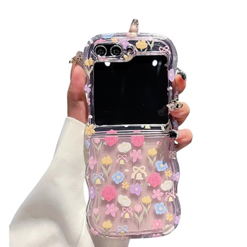 JLSDBMZ Schutzhülle für Samsung Galaxy Z Flip 5, niedlich, exquisites Rosen-Blumenmuster, klar, gewellter Rahmen, Handyhülle für Damen und Mädchen (Blumen) von JLSDBMZ
