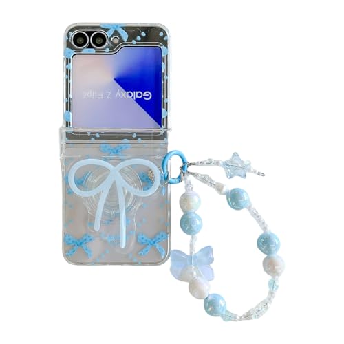 JLSDBMZ Schutzhülle für Samsung Galaxy Z Flip 6, niedlich, exquisites Schleifenmuster, für Damen und Mädchen, Blumen, transparente Schutzhülle für Z Flip 6, mit Perlenarmband, Blau JLSDBMZ Schutzhülle für Samsung Galaxy Z Flip 6, niedlich, exquisites Schleifenmuster, für Damen und Mädchen, Blumen, transparente Schutzhülle für Z Flip 6, mit Perlenarmband, Blau von JLSDBMZ